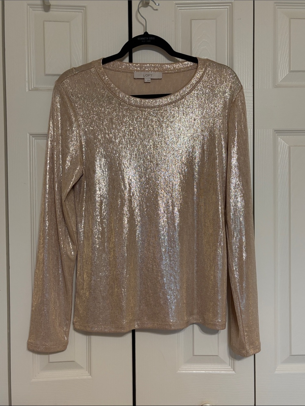 NWOT LOFT Gold Shimmery Long-Sleeve Crew Neck Top - Size Large
